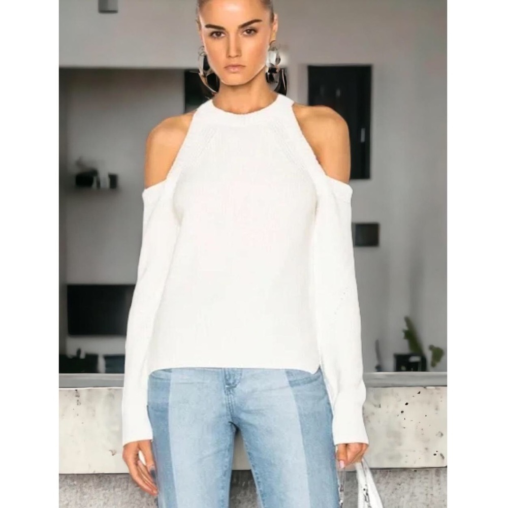 Rag & Bone White Long Sleeve Knit Off The Shoulder Sweater - Picture 2 of 5